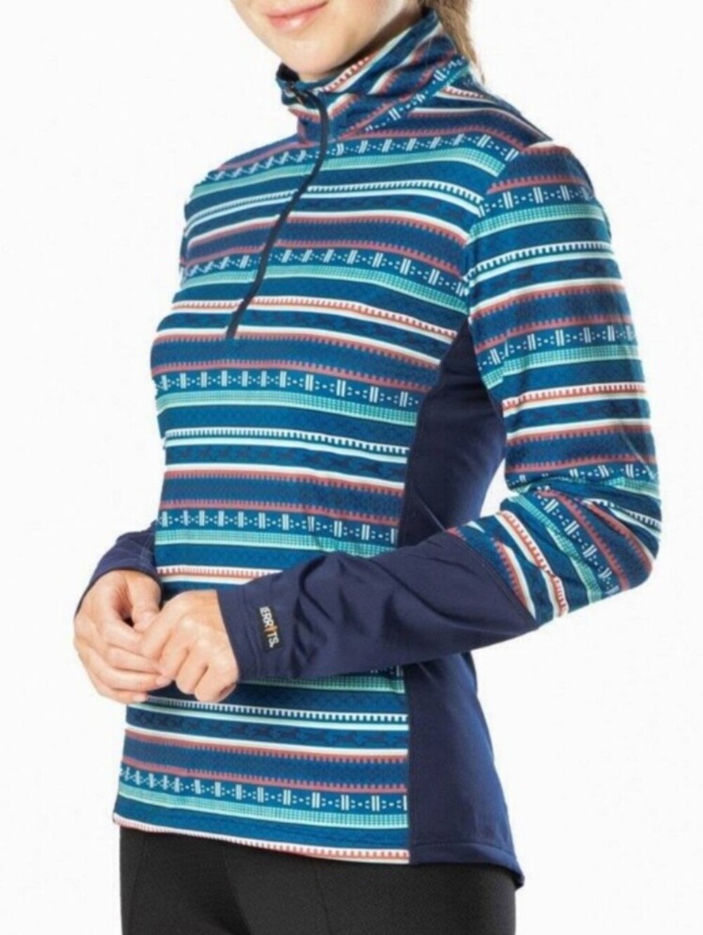 Kerrits Blue Fair Isle Rail Side Quarter-Zip Fleece Tech Top - Size - Small